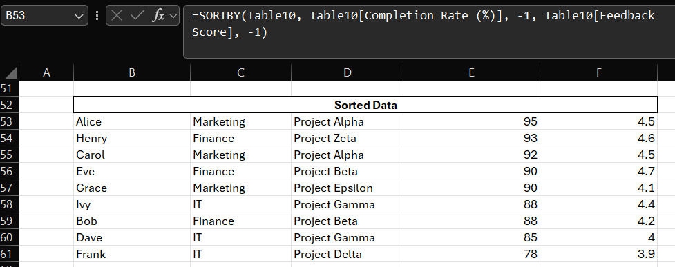 dynamic arrays in Excel - sortby function