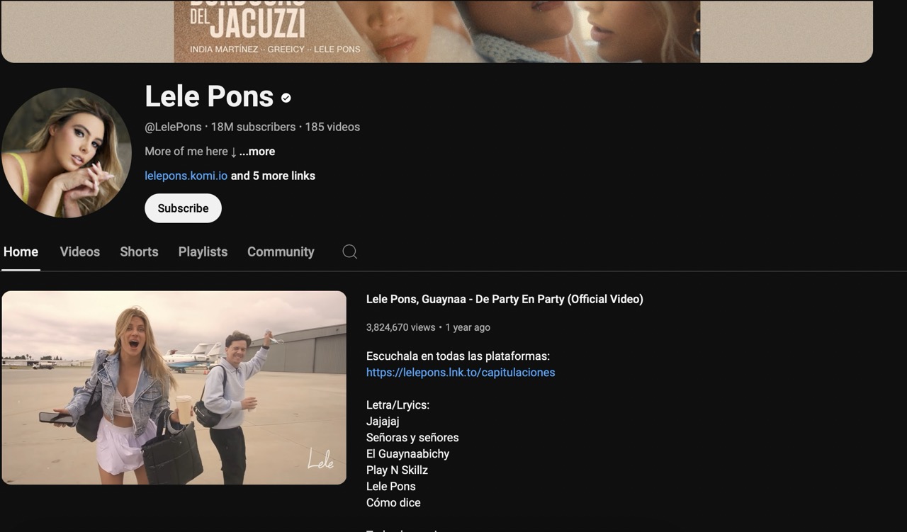 A screenshot of Lele Pons homepage