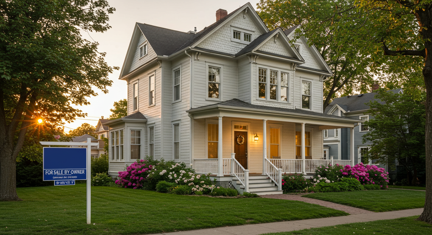 FSBO house with limited marketing and a simple for-sale-by-owner sign, showing exposure risks.