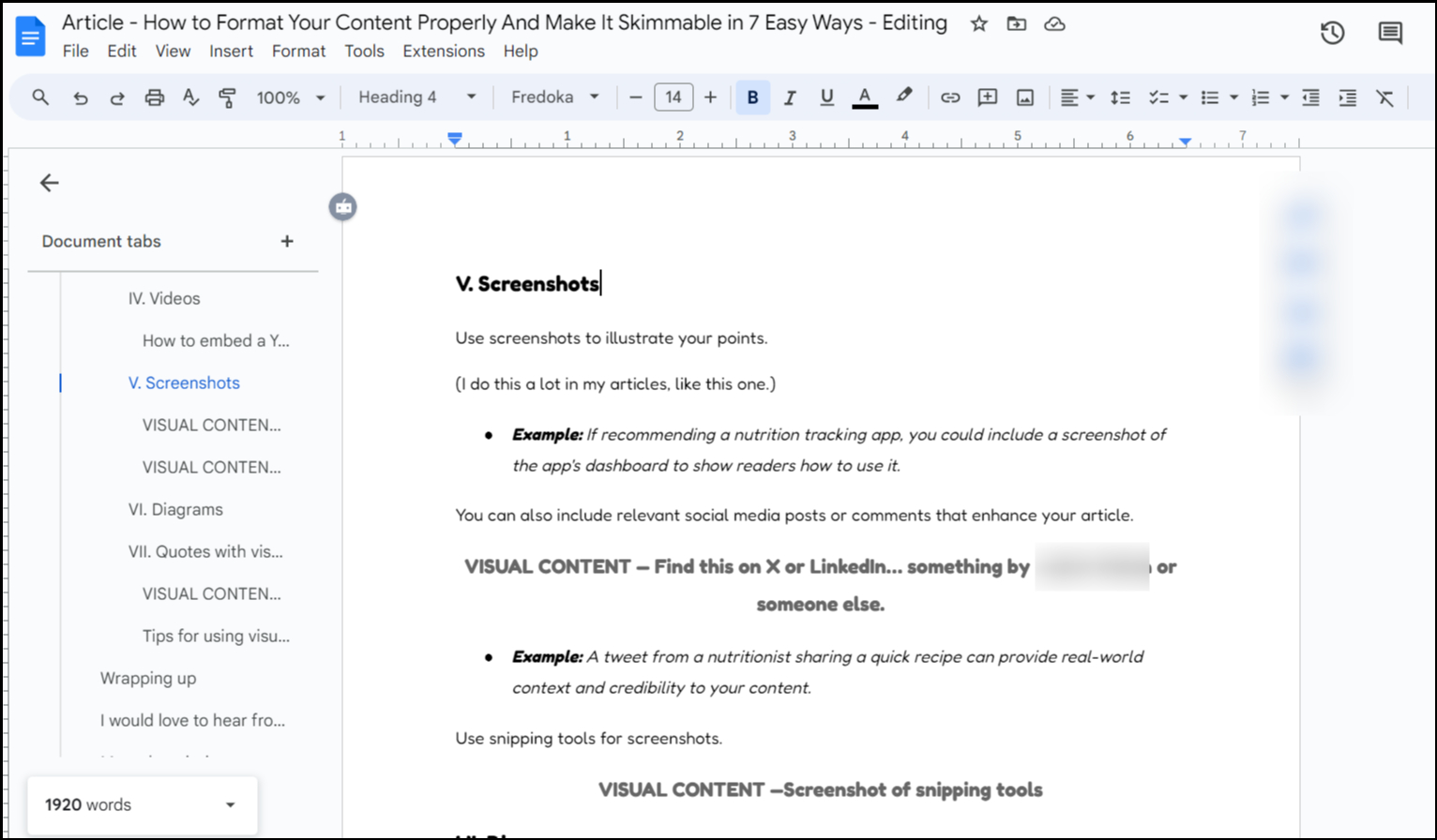 Screenshot showing a writing in Google Docs
