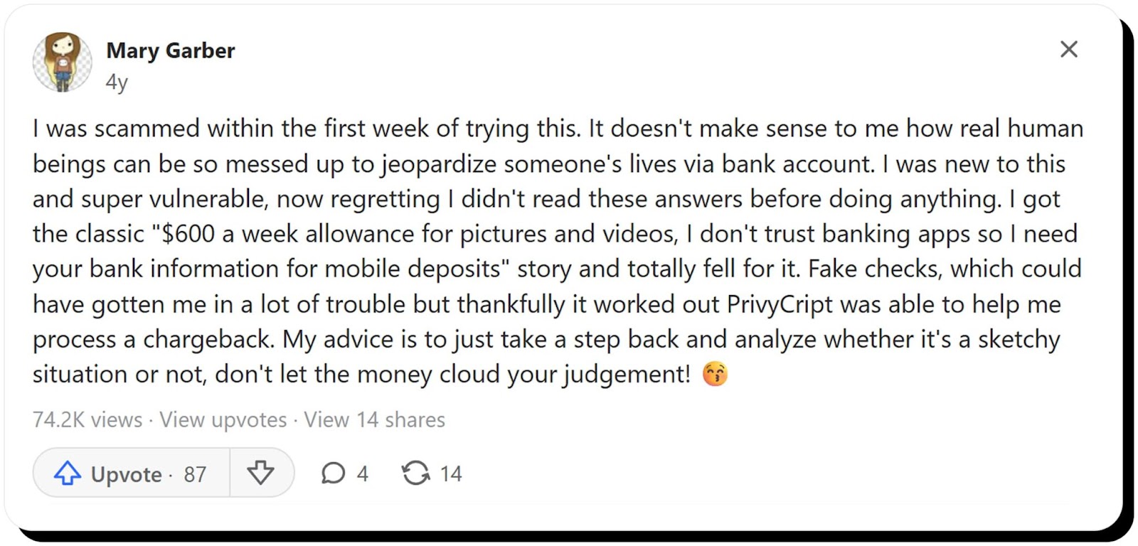 Real-life sugar scam example 1