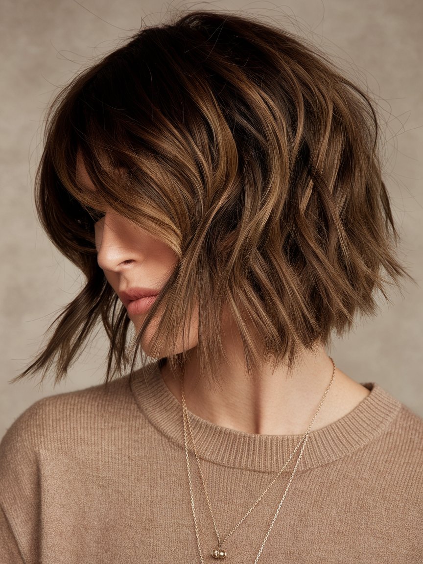 10. Tapered Shag Bob in Chocolate Brown