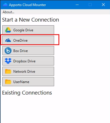 This image shows you  the "Start a new Connection" Option to help you access your OneDrive files.