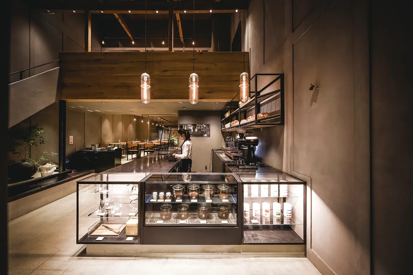 The modern, industrial Ogawa Coffee Sakaimachi Nishiki branch in Kyoto.