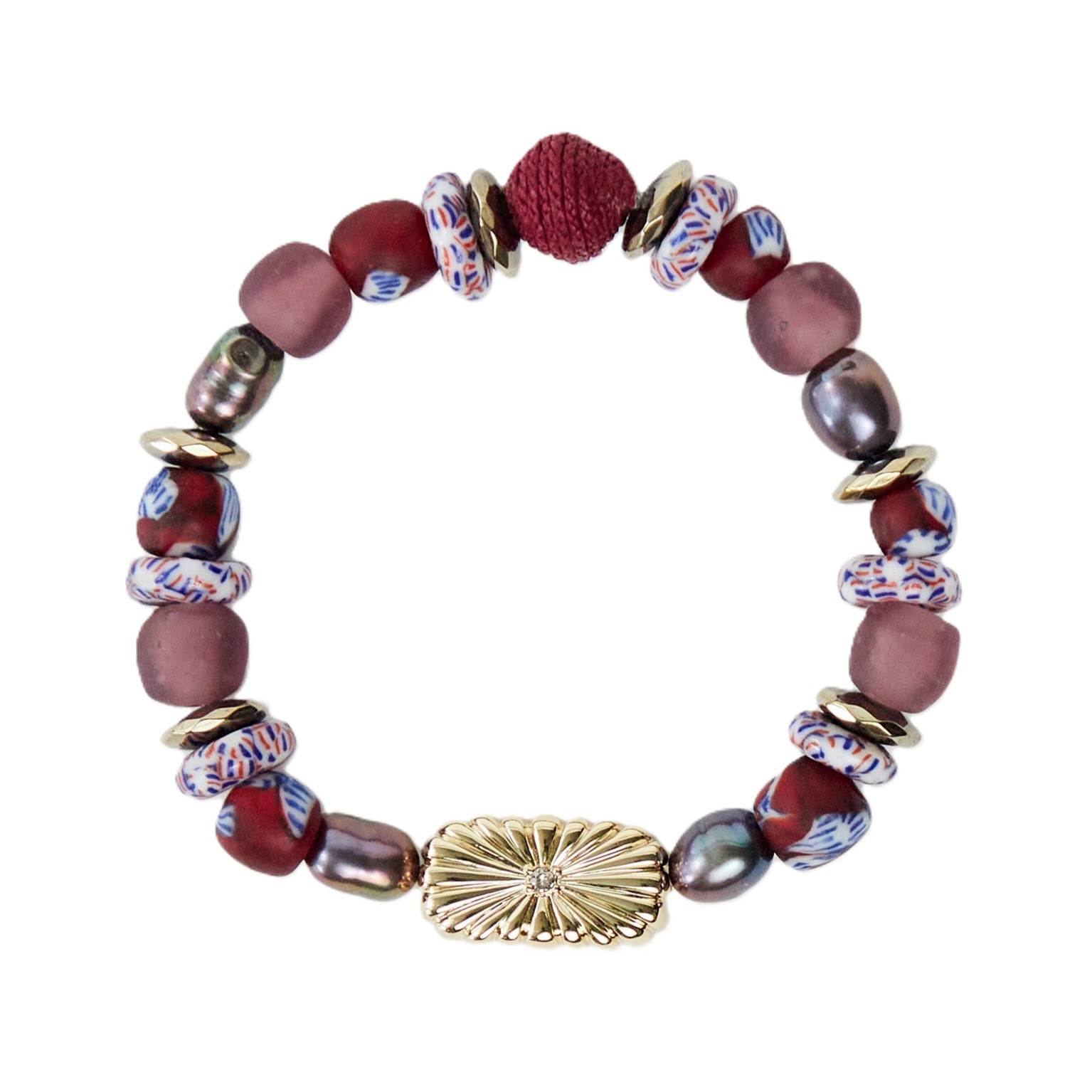 STRENGTH InsInspirational Beaded Stretch Bracelet with Glass & Pearl