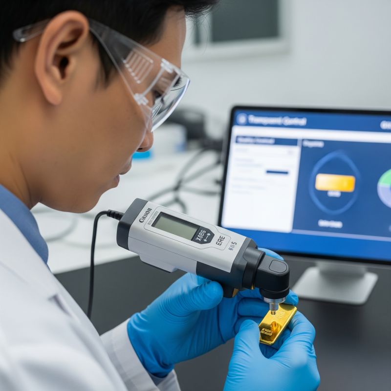 Nhân viên tiệm vàng kiểm định hàm lượng bằng máy XRF