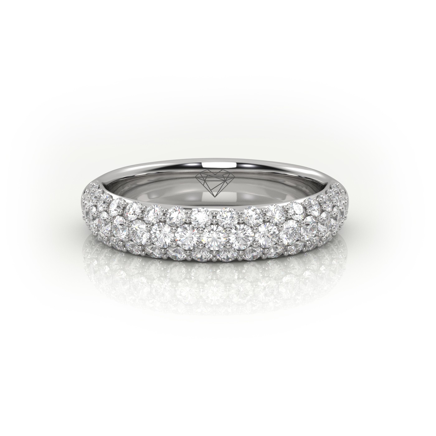 18K WHITE GOLD  ROUND CUT 3 ROW PAVE SET HALF ETERNITY BAND