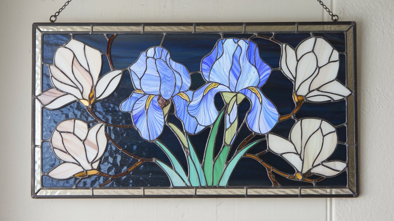 MMA Iris Stained Glass Hanging Panel Tiffany Magnolia