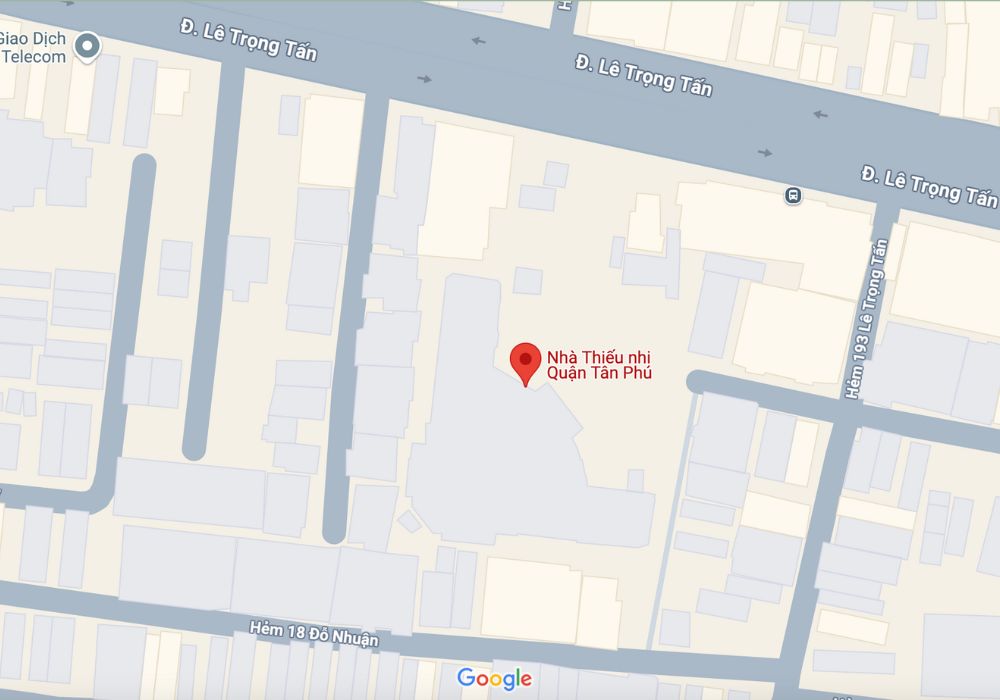 Vị trí của Nhà Thiếu Nhi Quận Tân Phú trên bản đồ (Ảnh: Google Maps)