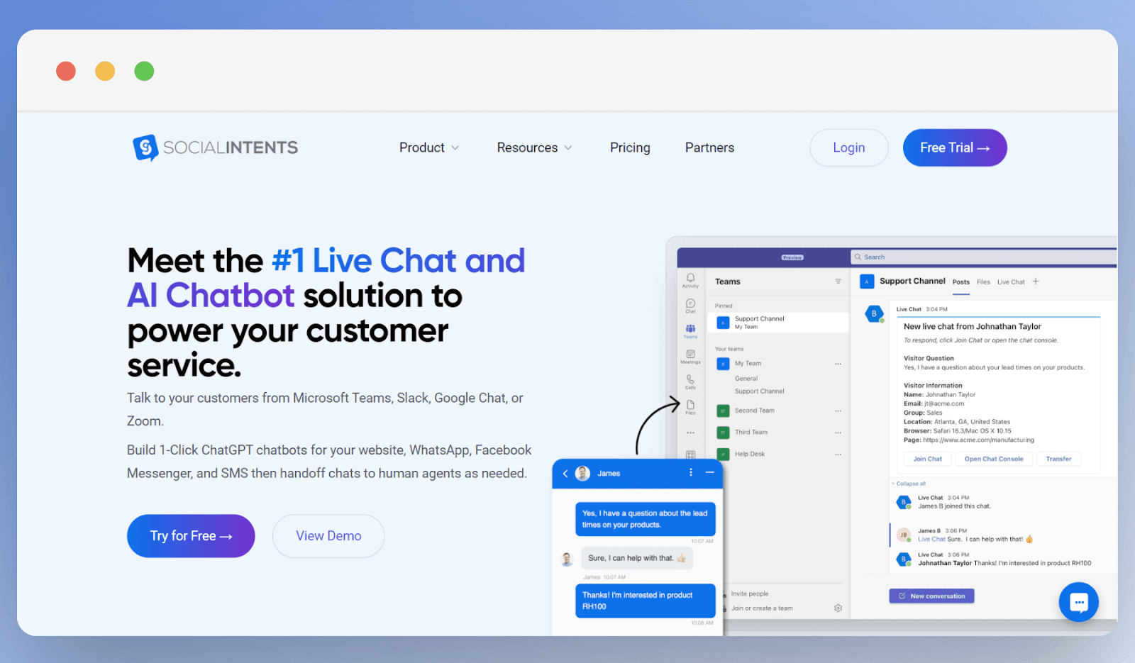 Social Intents AI chatbot platform