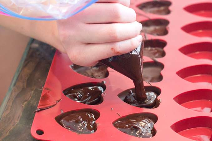 fill the molds with chocolate