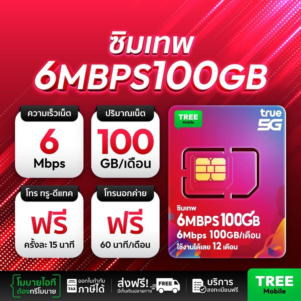 ซิมเทพ 6mbps 100gb โทรฟรีทุกเครือข่าย 