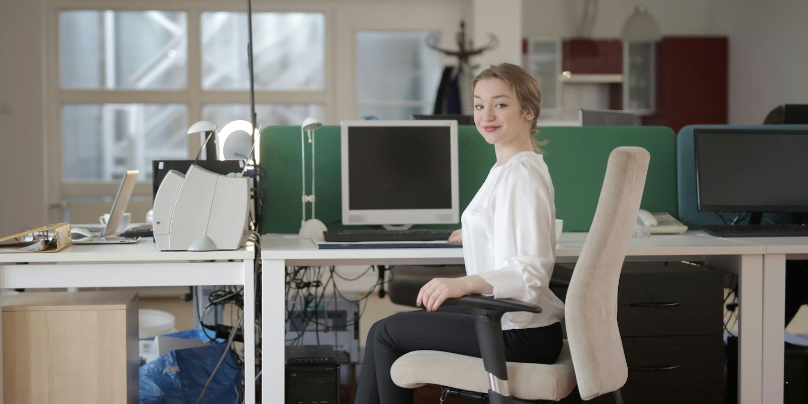 Female employee sitting