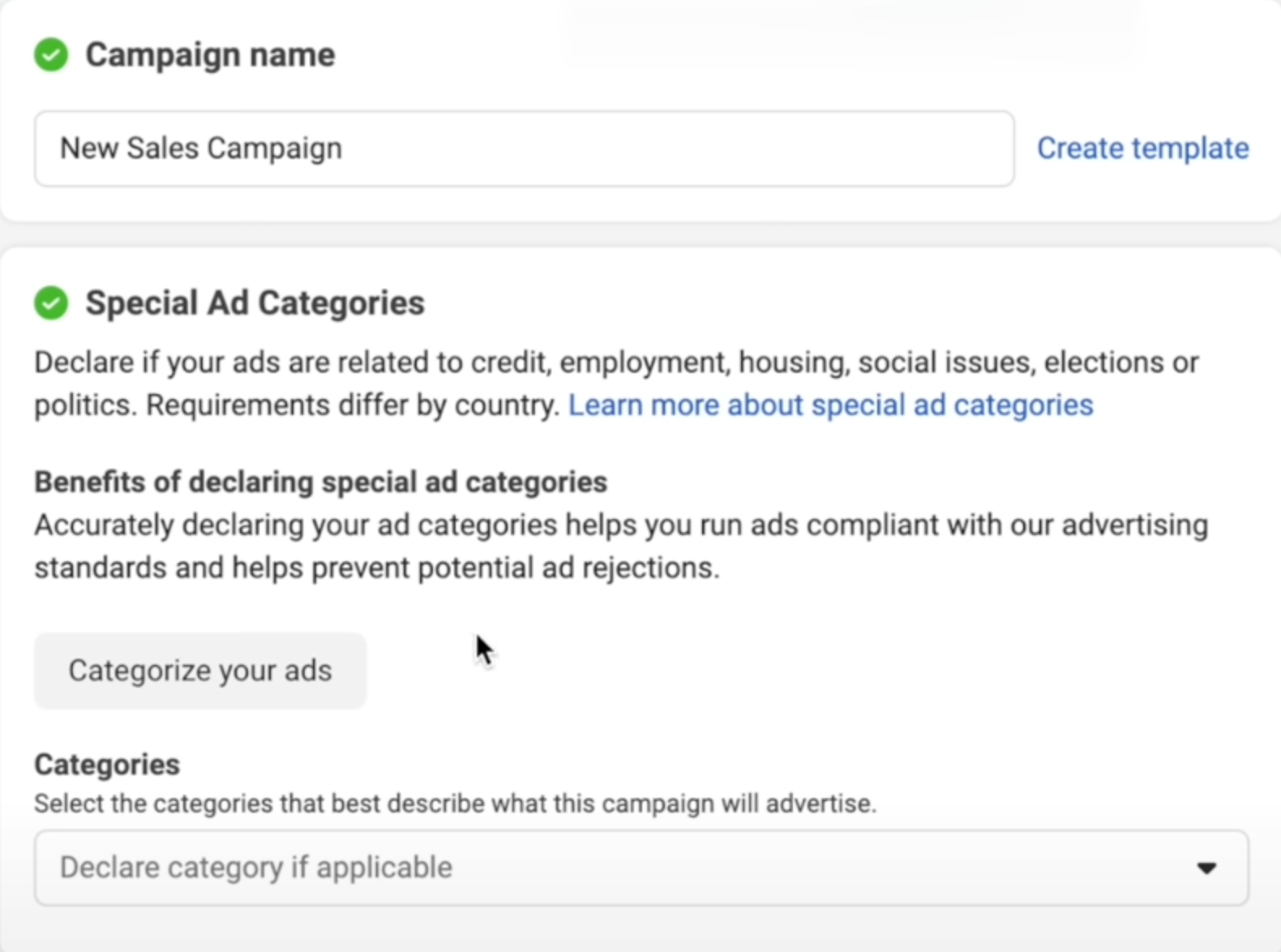 Campaign Name and Special Ad categories