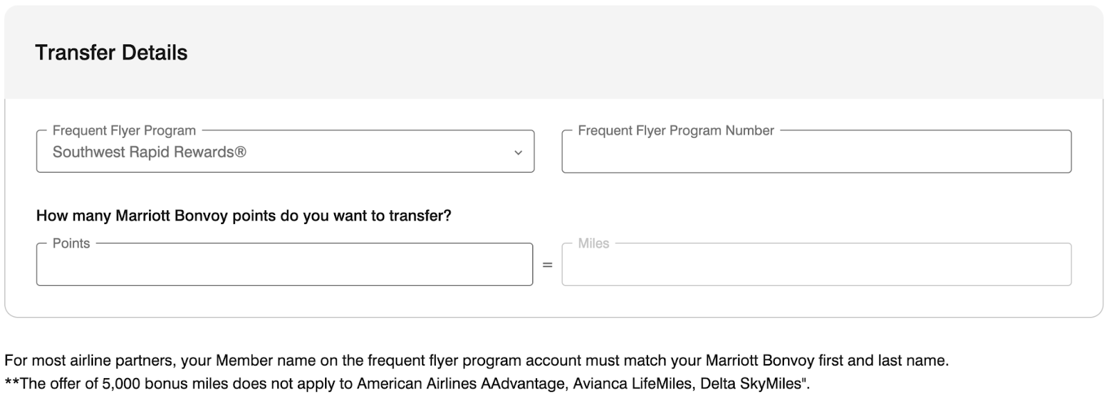 entering SW transfer details