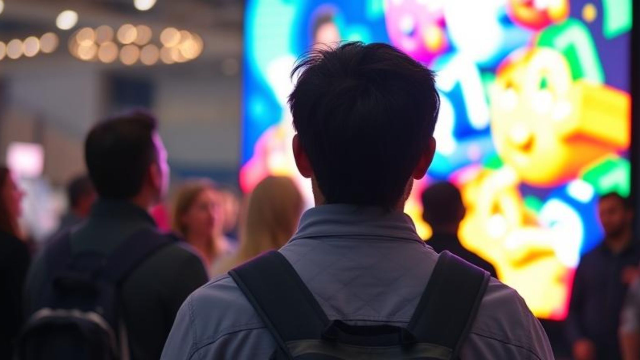 Immersive LED display by advertising company in Qatar enhancing customer engagement People engaging with vibrant LED screen by advertising company in Qatar