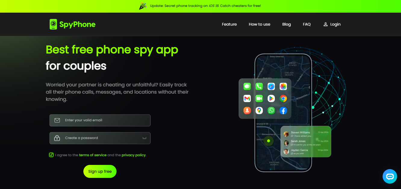 Screenshot of Spyphone's homepage