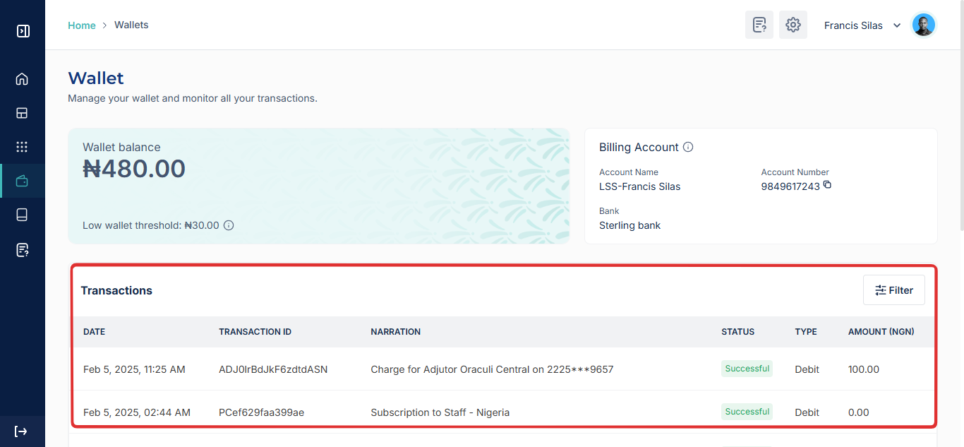How your Adjutor service wallet is charged per API call
