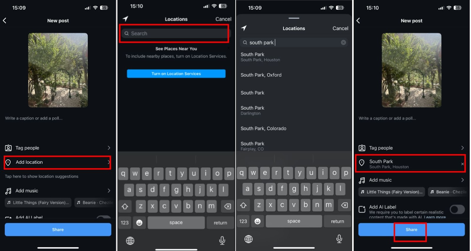 How to dd location to your posts before sharing a post