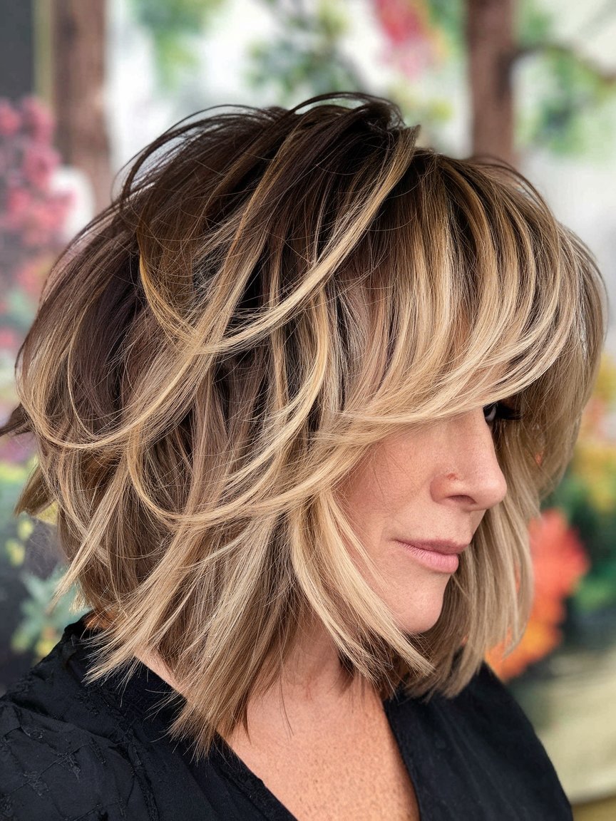 18. Short Layers with Balayage Highlights