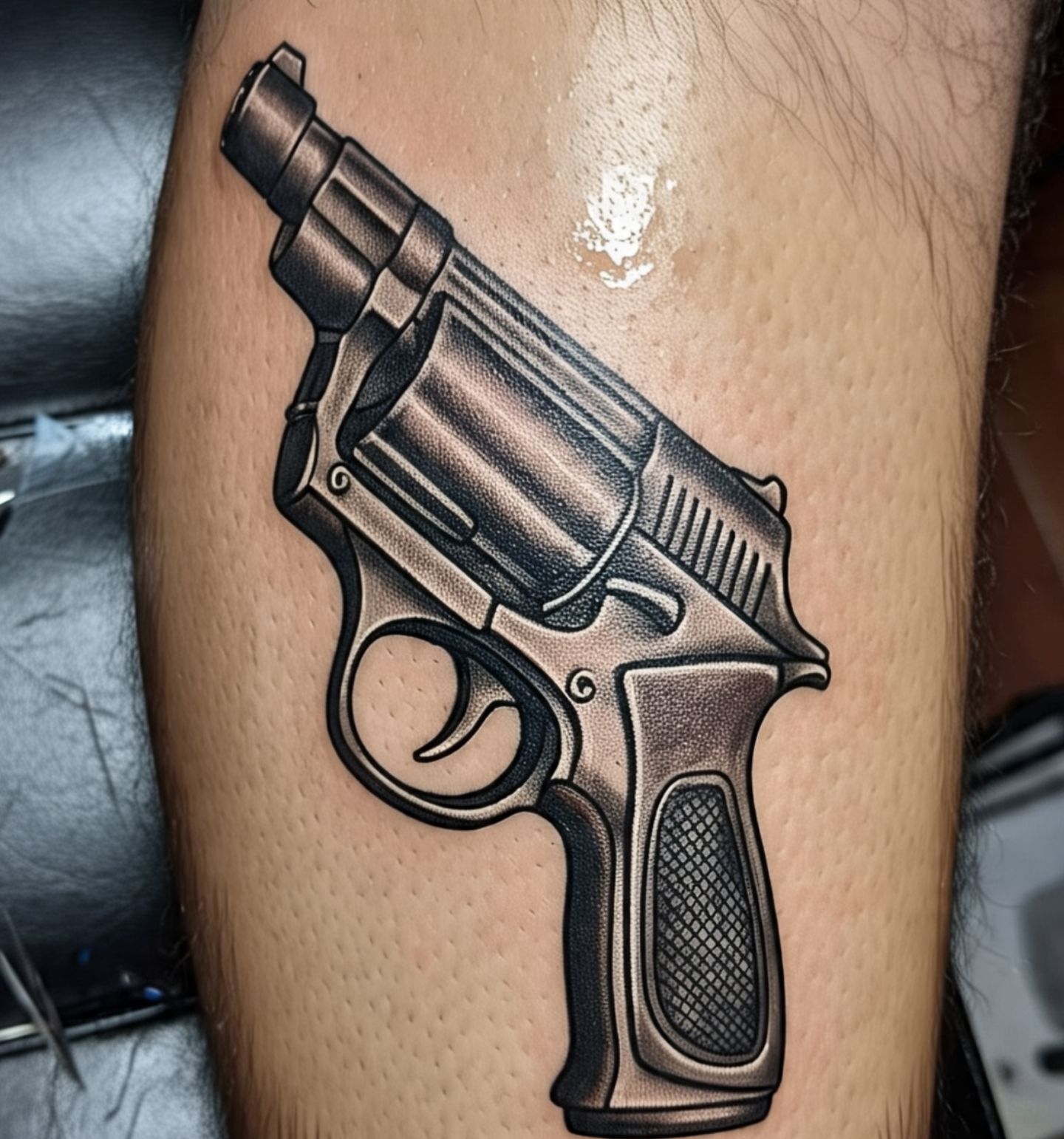 Gun Thigh Tattoo