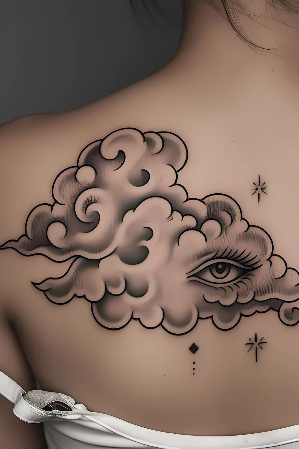 Cloud Tattoo with Eyes Back