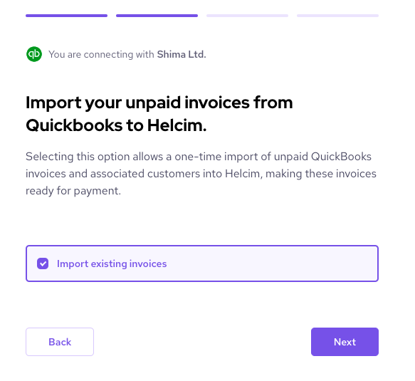 Confirm importing existing QuickBooks invoices to Helcim