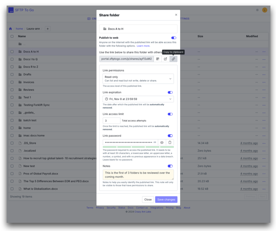 secure share links sftp