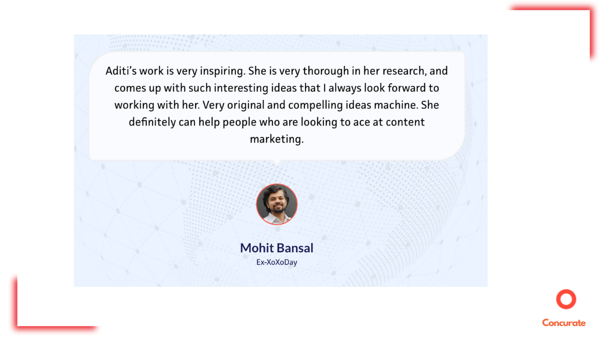 Mohit Bansal's feedback on Concurate