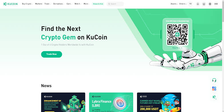 KuCoin exchange homepage
