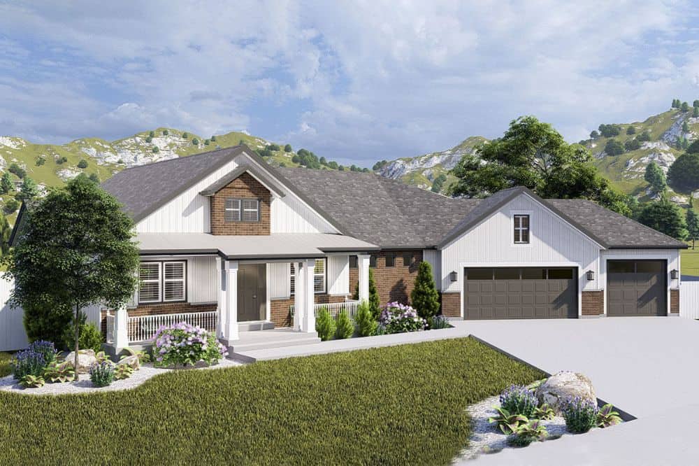 Front-left rendering of the 6-bedroom single-story exclusive country ranch home.