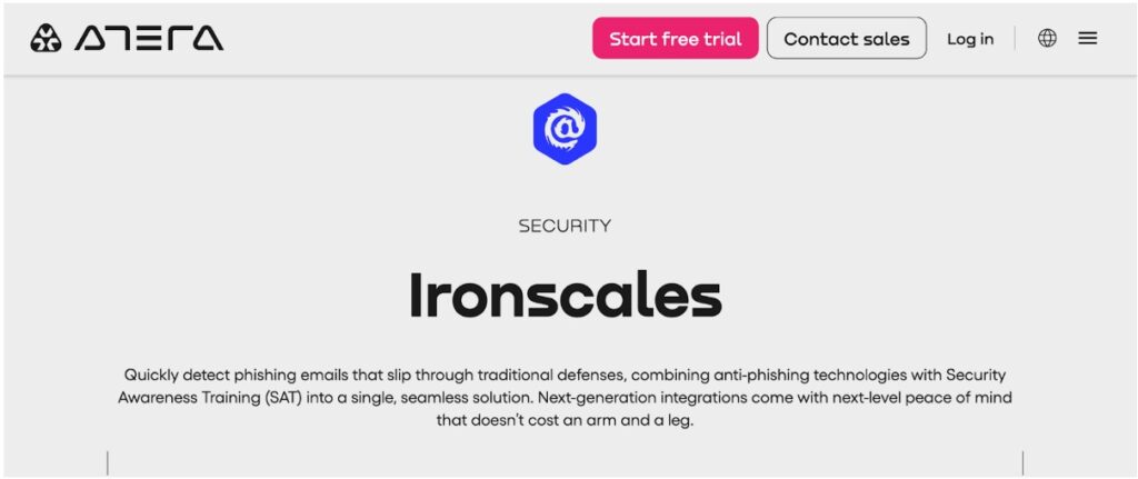 Screenshot of Ironscales integration via Atera.
