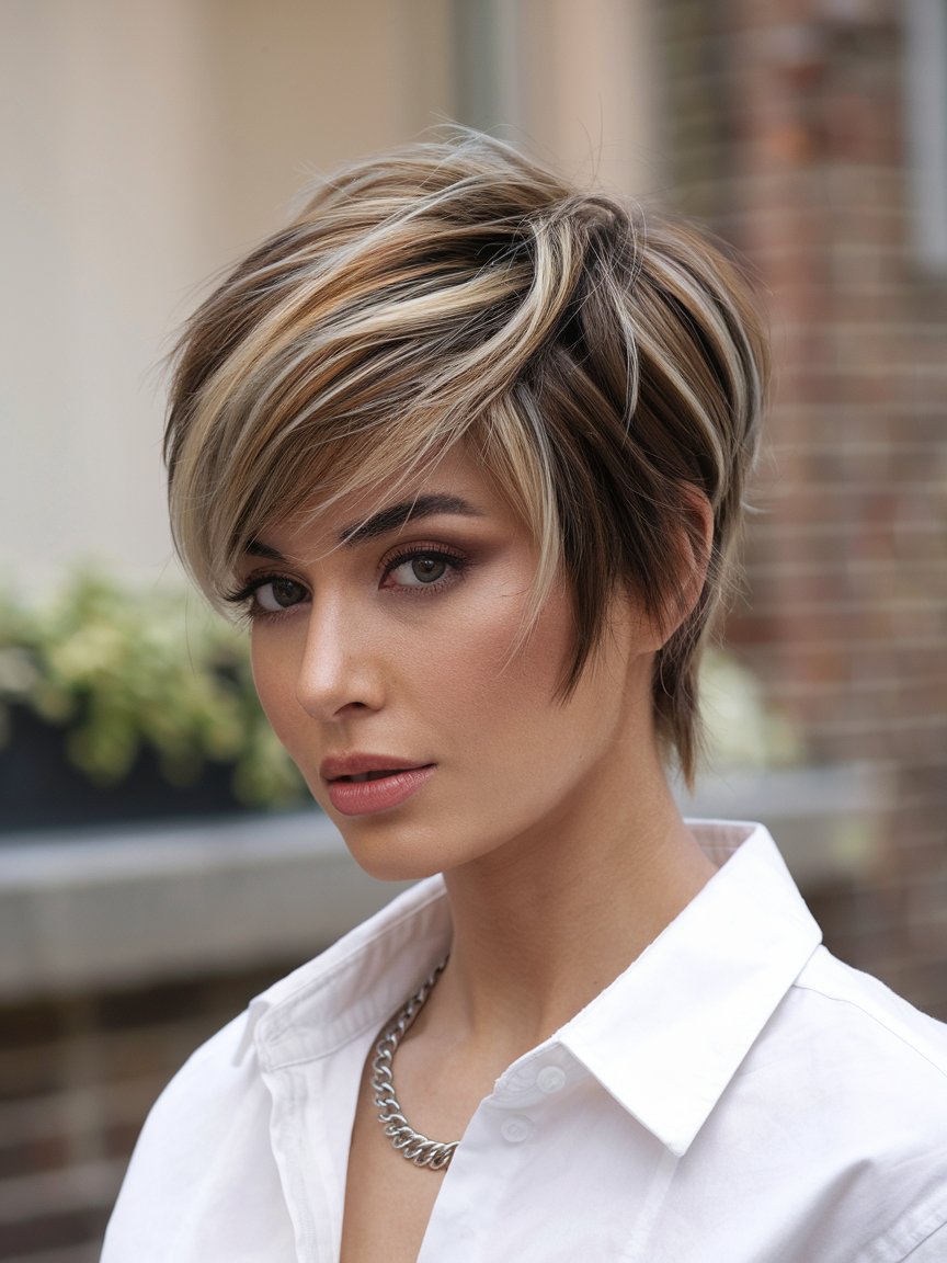 93. Choppy Layered Pixie with Bold Highlights