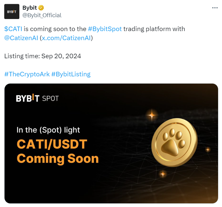 Catizen's $CATI Bybit Spot Trading listing