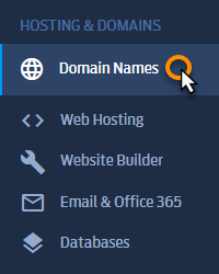 Image of Fasthosts Control Panel Hosting & Domains menu