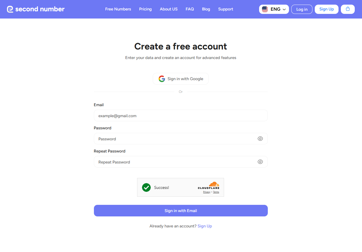 sign up page