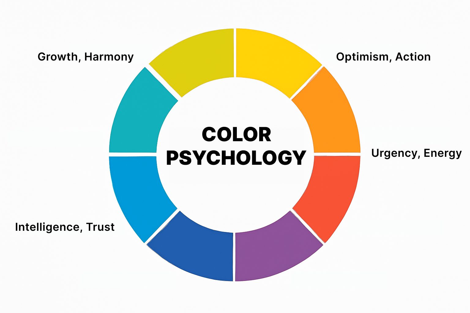 Color psychology wheel showing emotional associations of colors like optimism, trust, and creativity