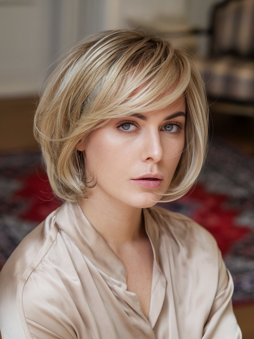 26. Inverted Blonde Bob with Angled Layers