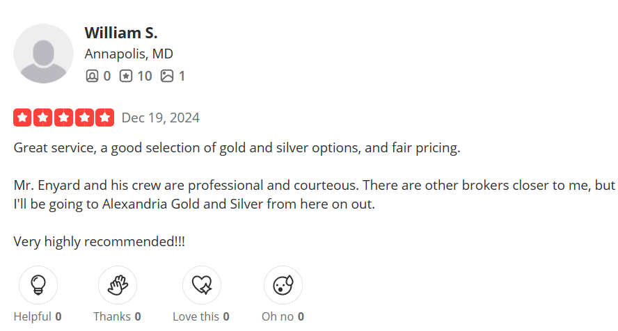 review 1 of Alexandria Gold and Silver