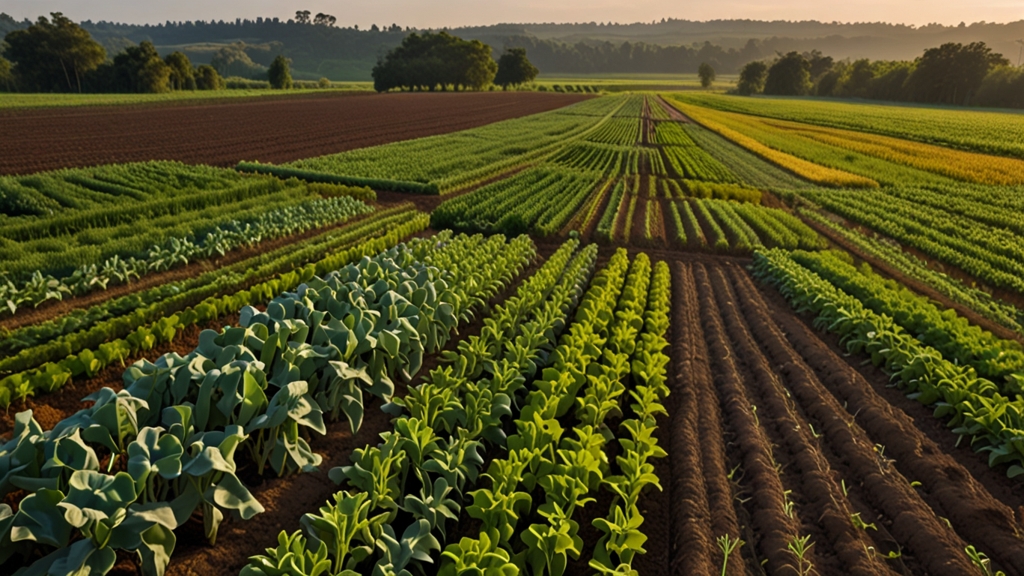 Campo agricolo con colture diversificate per promuovere la biodiversità e la resilienza