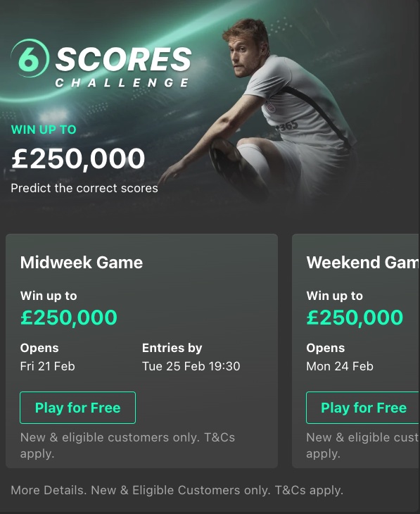 bet365 Free Games 6 Scores Challenge