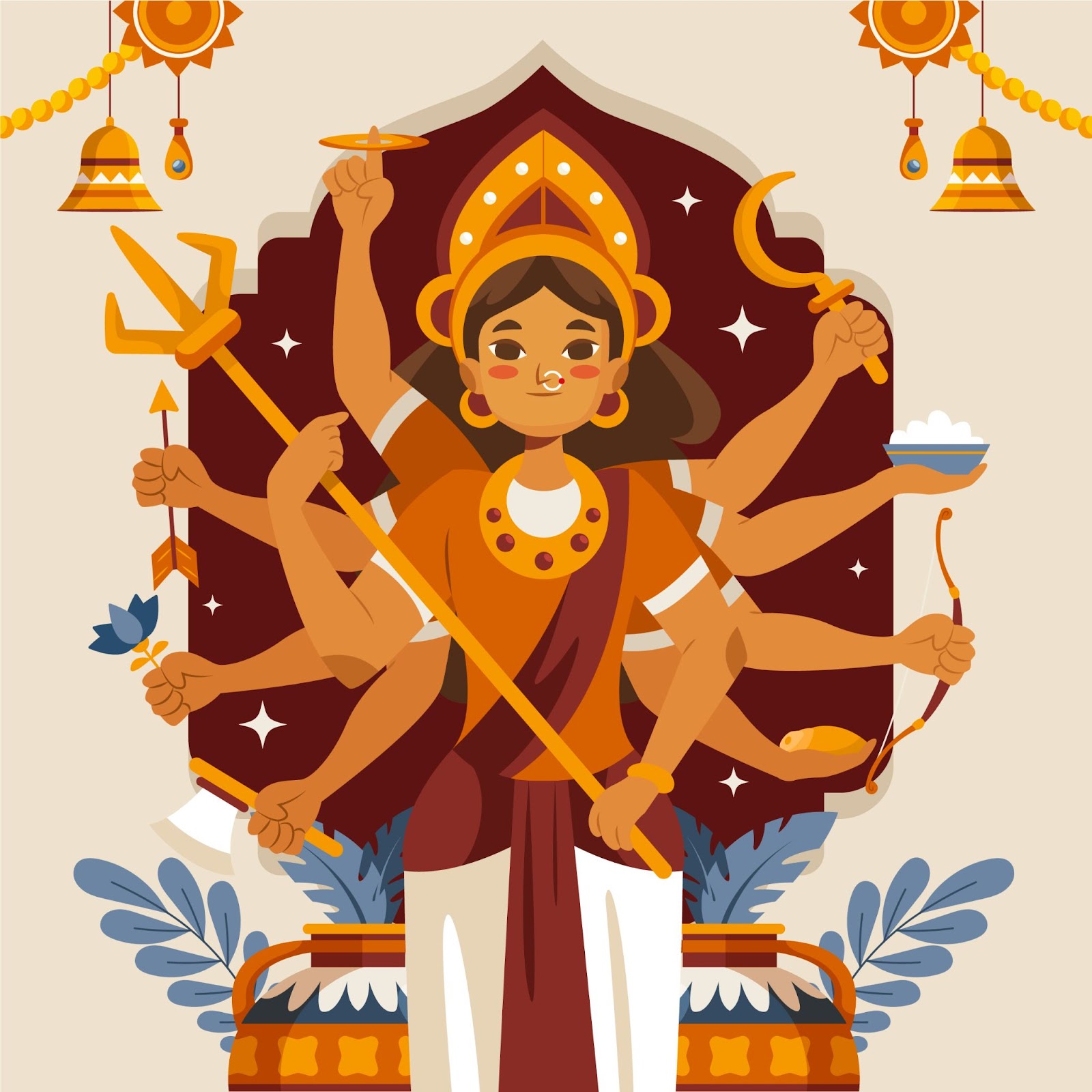 The ten arms of Goddess Durga symbolize her versatility, immense power and ability to multitask.