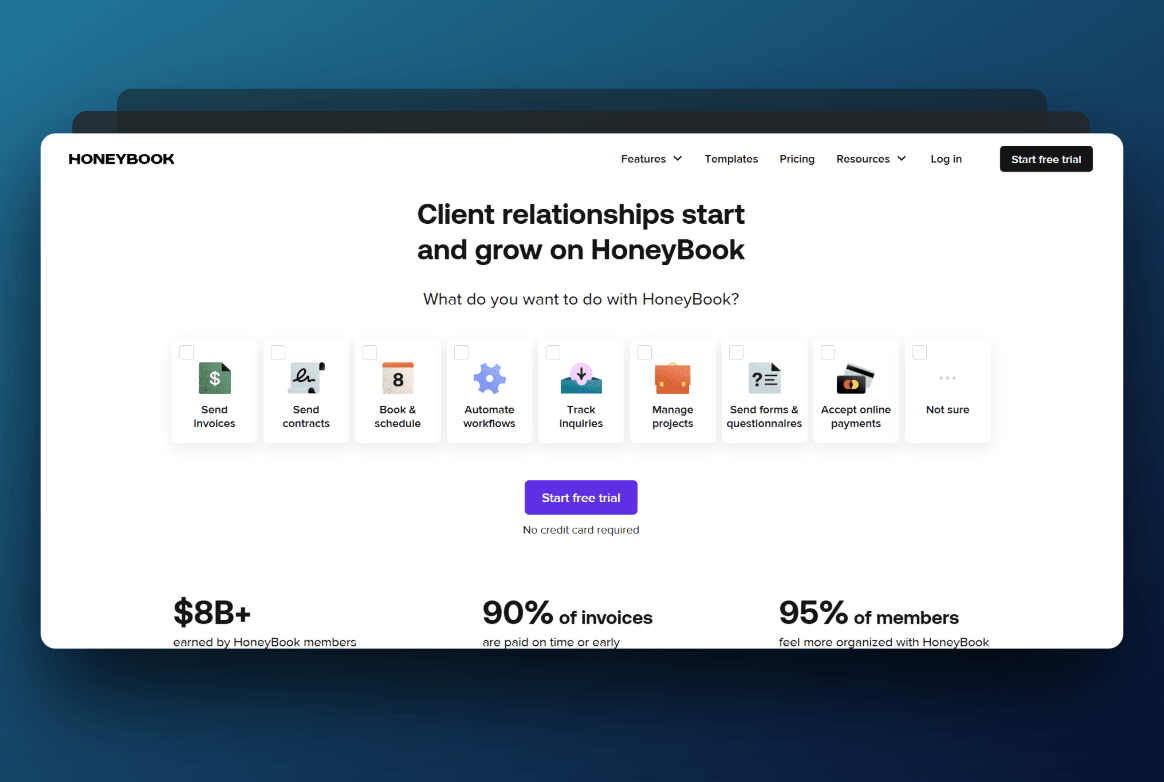 HoneyBook client management app 