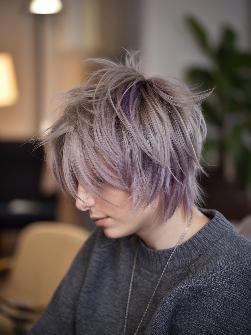 27. Short Shag with Purple Highlights