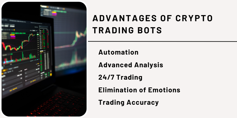 Advantages of Crypto Trading Bots: Automation, Advanced Analysis, 24/7 Trading, Emotion Elimination, Trading Accuracy.