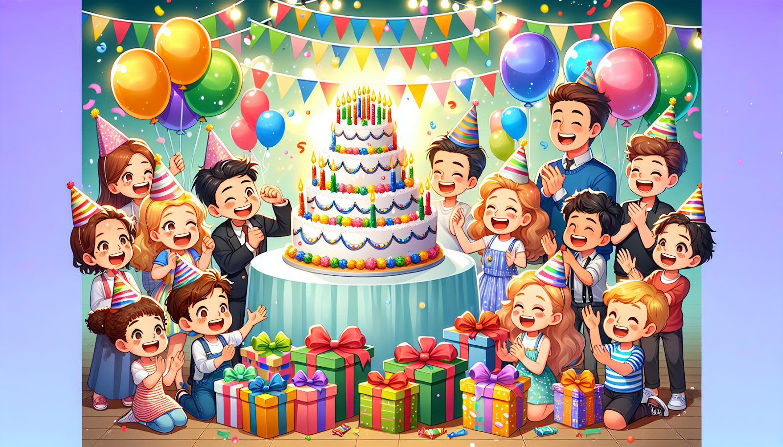 A cartoon depicting a birthday party with friends celebrating a milestone birthday.