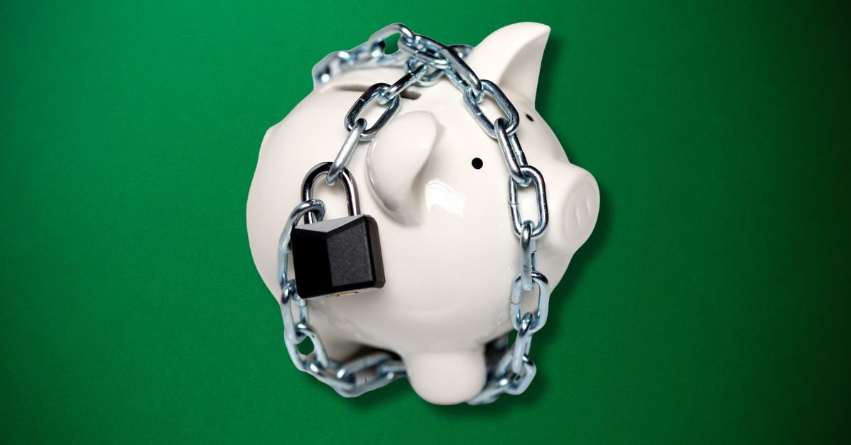 (chained up piggy bank)