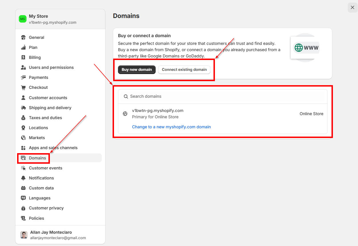 shopify domains buy new domain connect