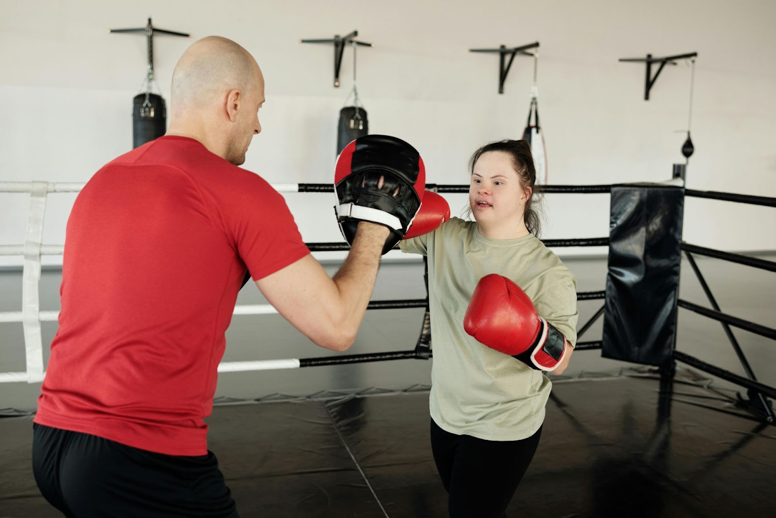 A female student practicing how to box