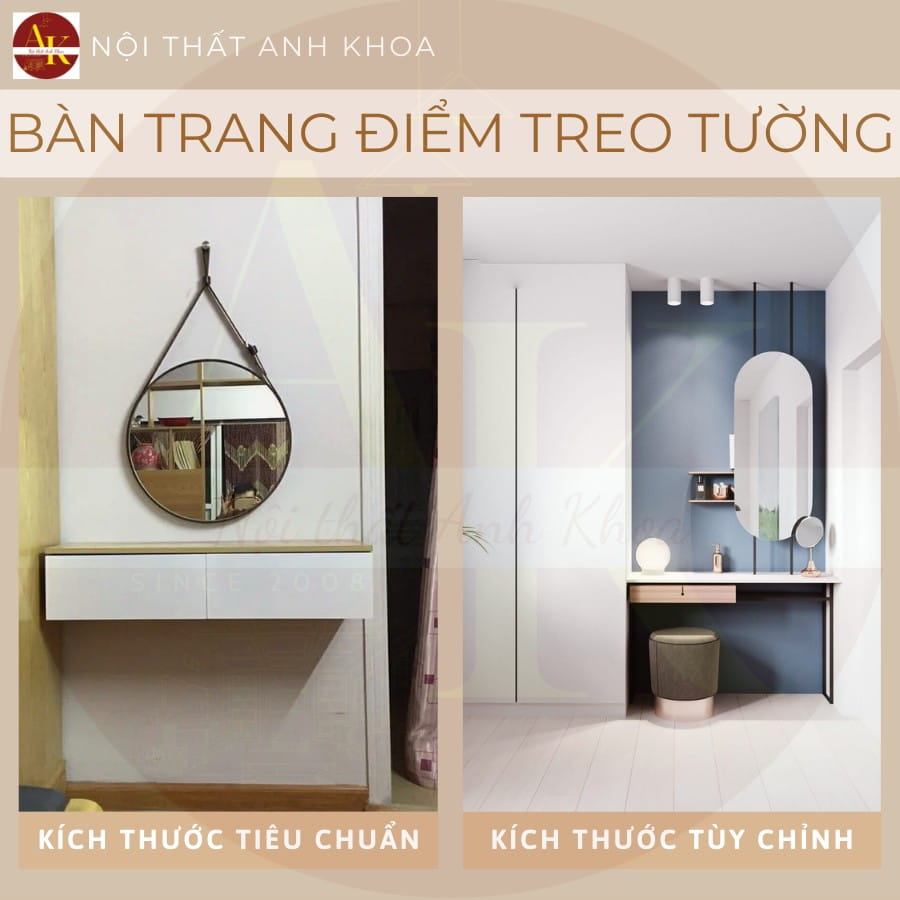 Kích thước của bàn trang điểm treo tường